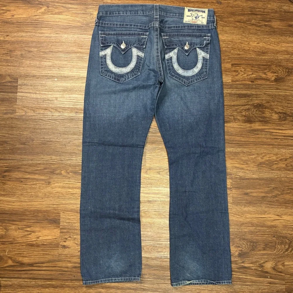 Vtg True Religion Ricky Straight Jeans Mens 36x33 Blue Paisley Pocket Flap USA